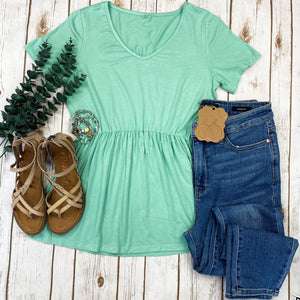 Sarah Babydoll V Neck Ruffle Short Sleeve - Mint by Michelle Mae