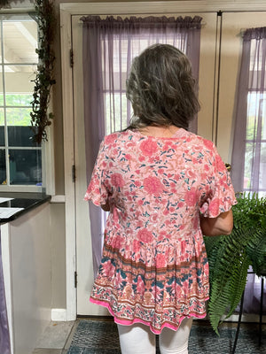 Bohemian Tie Neck Peplum Blouse