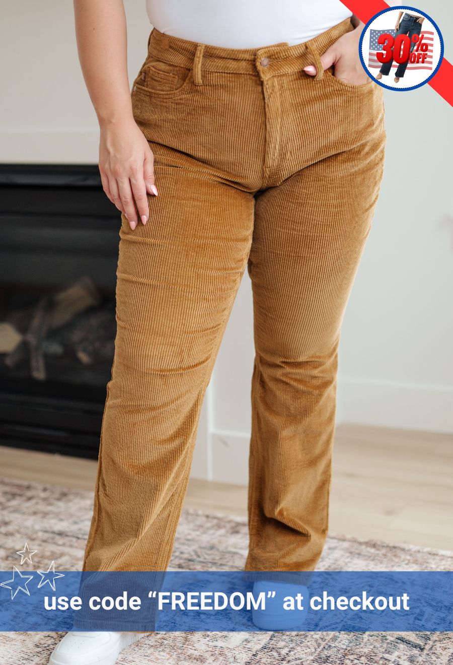 Judy Blue Mid Rise Bootcut Corduroy Pants in Camel