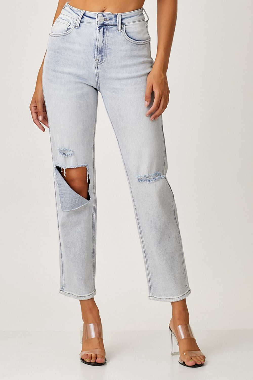 RISEN High Rise Distressed Relaxed Ankle Jeans