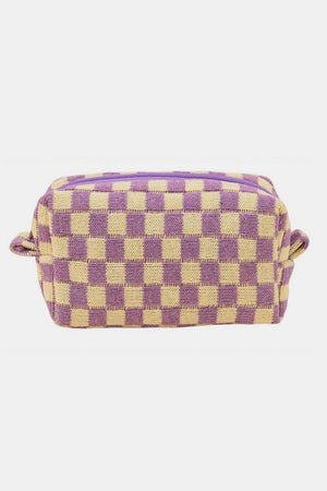 Zenana Checkered Pattern Knitted Cosmetic Pouch - 6 colors