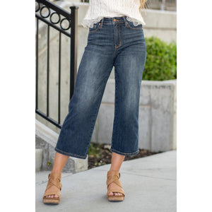 Judy Blue Tummy Control Mid Rise Cropped Wide Leg Jeans