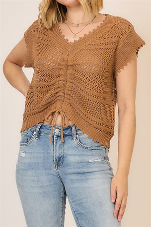 Ruched Sweater Knit Top In Sahara