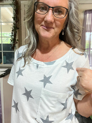 Star Print Round Neck Short Sleeve Top