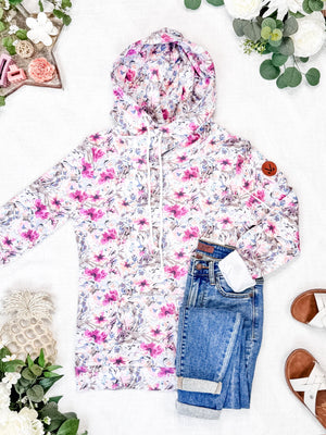 Ashley Hoodie - Pink and Periwinkle Abstract Floral by Michelle Mae