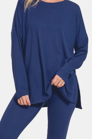 Zenana Buttery Soft Top and Leggings Lounge Set Navy