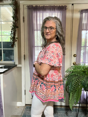 Bohemian Tie Neck Peplum Blouse