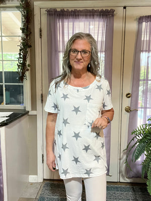 Star Print Round Neck Short Sleeve Top