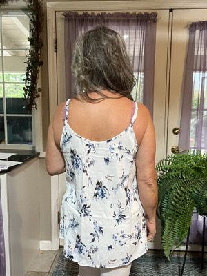 Floral Spliced Mesh Cami White Floral