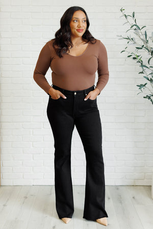 Judy Blue High Rise Tummy Control Flare Jeans in Black