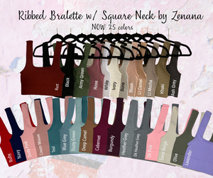 Ribbed Square Neck Bralette Brami Crop Top by Zenana - 30 colors