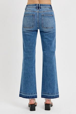 RISEN High Waist Raw Hem Ankle Bootcut Jeans