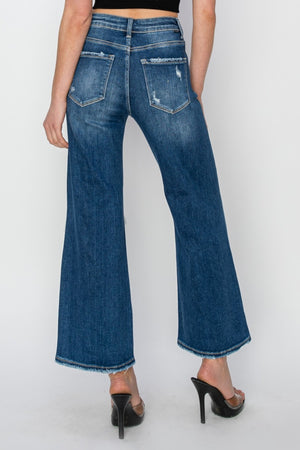 Risen High Rise Patch Detailed Straight Leg Crop Jeans