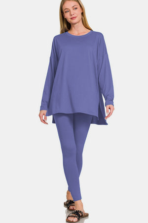 Zenana Buttery Soft Top and Leggings Lounge Set Periwinkle