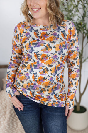 Blair Long Sleeve Top - Autumn Purple Abstract by Michelle Mae