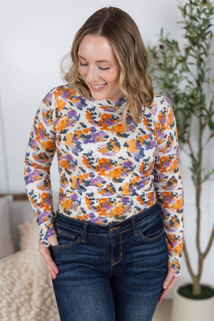 Blair Long Sleeve Top - Autumn Purple Abstract by Michelle Mae