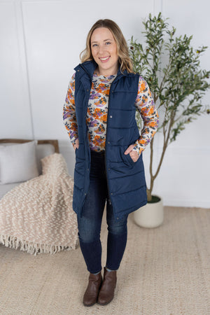 Harlow Long Vest - Navy by Michelle Mae