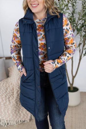 Harlow Long Vest - Navy by Michelle Mae