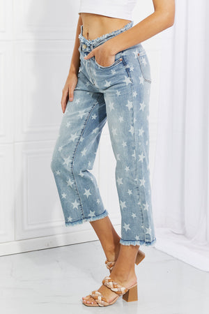 Judy Blue Star Print High Rise Crop Straight Leg Jeans