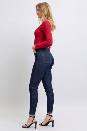 Judy Blue High Waist Heart Shaped Back Pockets Dark Wash Skinny Jeans