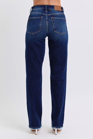 Judy Blue Mid Rise Straight Leg Fray Hem Jeans