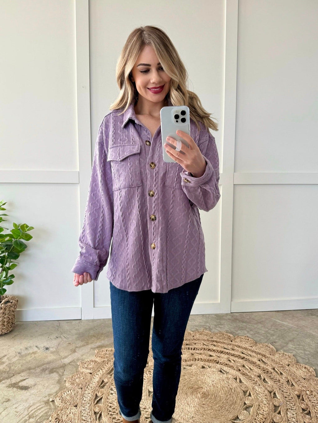 Cable Knit Shacket - Lavender by Michelle Mae