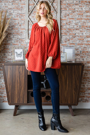 Rust Swiss Dot Off Shoulder Top