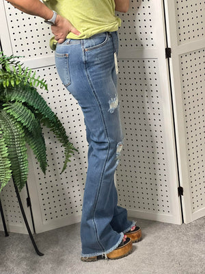 Judy Blue High Waist Distressed Bootcut Fray Hem Jeans