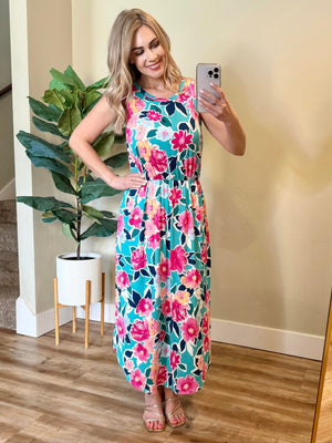 Sydney Scoop Dress - Aqua Floral by Michelle Mae