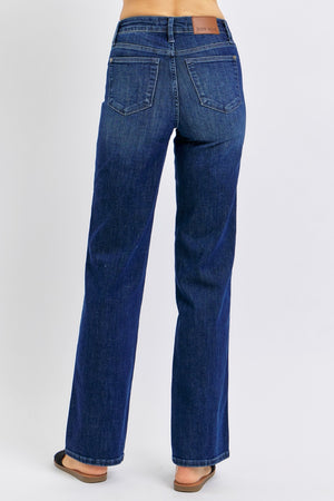 Judy Blue Mid Rise Tummy Control Classic Straight Leg Non Distressed Jeans