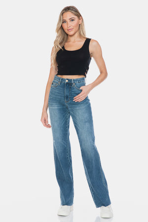 Judy Blue High Waist Tummy Control Cut Raw Hem Straight Leg Jeans (Tall 33" Inseam)