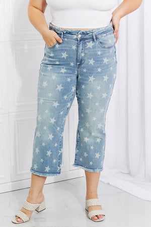 Judy Blue Star Print High Rise Crop Straight Leg Jeans