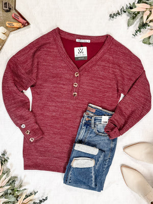 Brittney Button Sweater Top - Berry by Michelle Mae