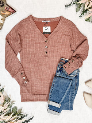 Brittney Button Sweater Top - Terra Cotta