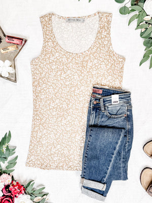 Luxe Crew Tank - Buttery Soft Tan Floral by Michelle Mae