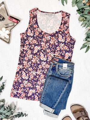 Luxe Crew Tank - Buttery Soft Navy Floral Mix by Michelle Mae