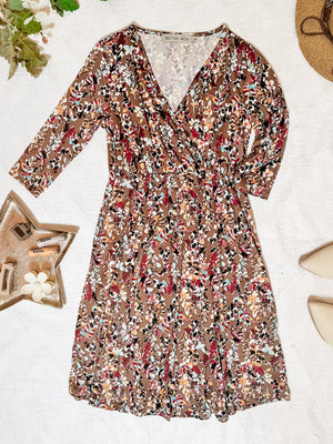 Taylor Surplice Dress - Buttery Soft Mocha Floral by Michelle Mae