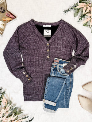 Brittney Button Sweater Top - Purple by Michelle Mae