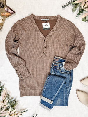 Brittney Button Sweater Top - Mocha by Michelle Mae