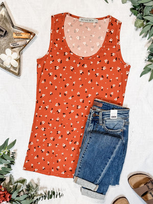 Luxe Crew Tank - Buttery Soft Micro Rust Floral by Michelle Mae