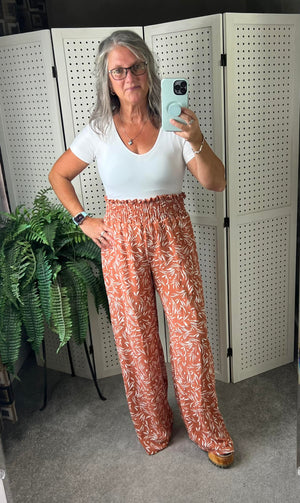 Presley Palazzo Pants - Rust Leaves by Michelle Mae