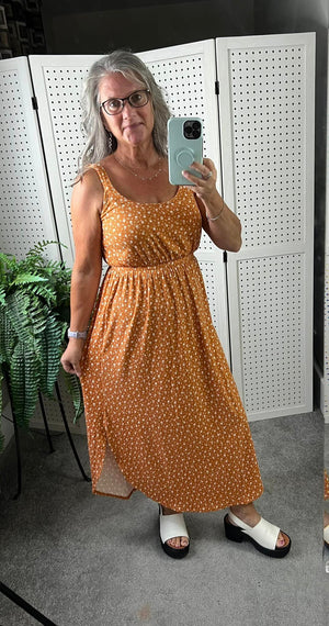 Reagan Ribbed Midi Dress - Pumpkin Floral by Michelle Mae