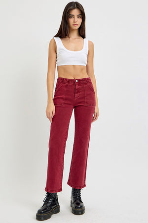 RISEN High Rise Ankle Flare Jeans with Patch Pockets