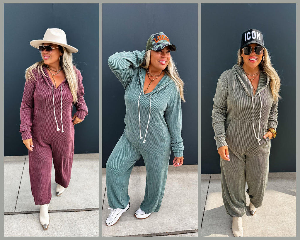 PREORDER: Ribbed Hayden Hoodie Jumpsuit Jogger by Blakeley - 4 colors