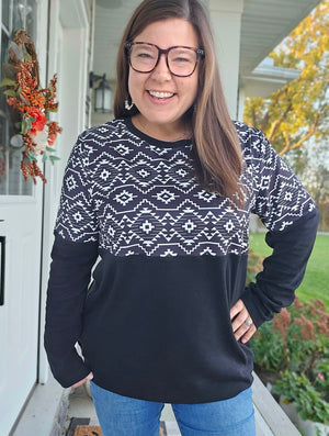 Natalie Pullover - Black Geometric by Michelle Mae