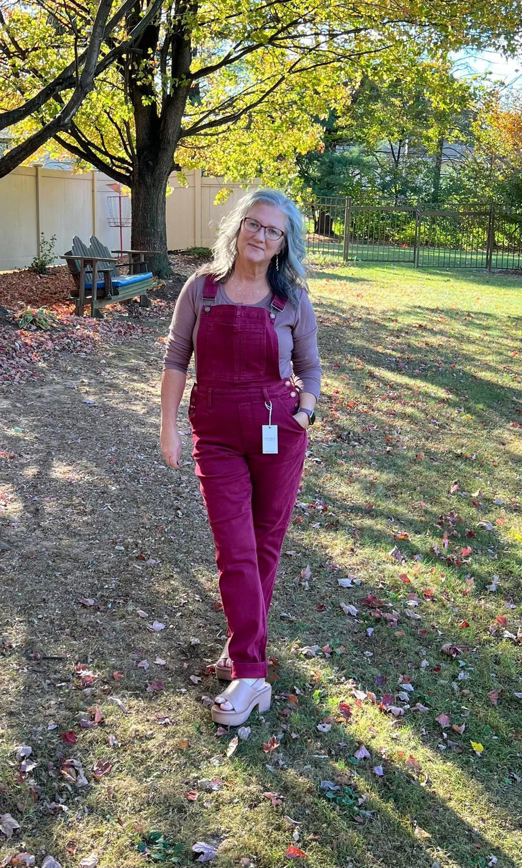 Judy Blue High Waist Garment Dyed Maroon Boyfriend Double Cuff Overalls