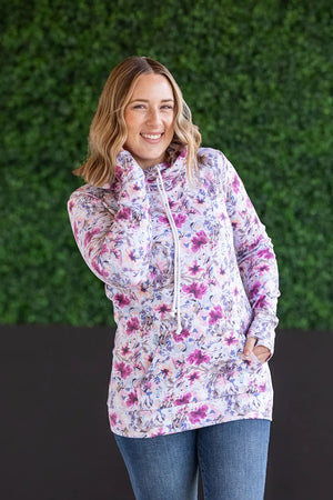 Ashley Hoodie - Pink and Periwinkle Abstract Floral by Michelle Mae