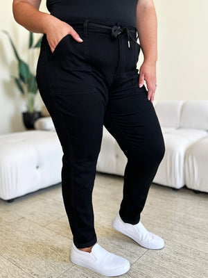 Judy Blue High Waist Jet Black Double Roll Cuff Jogger Jeans