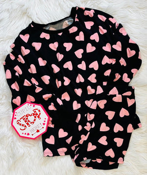 Hearts Loungewear Set - Pink or Black