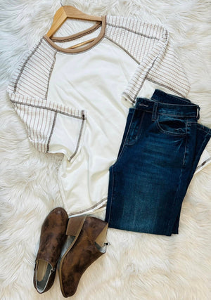 White Striped Raglan Top